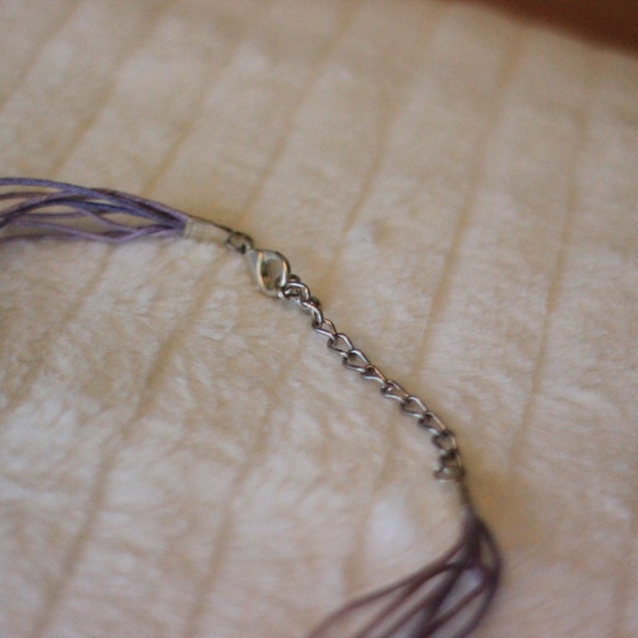 Purple String Necklace with Brass Colored Charm - Picture 3 of 3